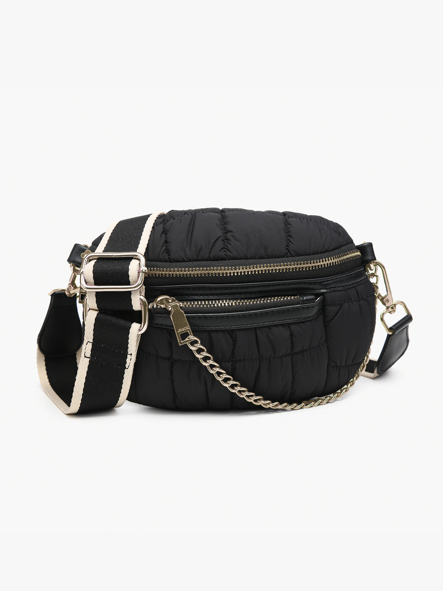Mabel Quilted Nylon Belt Bag Black - Jen & Co. vegan handbag