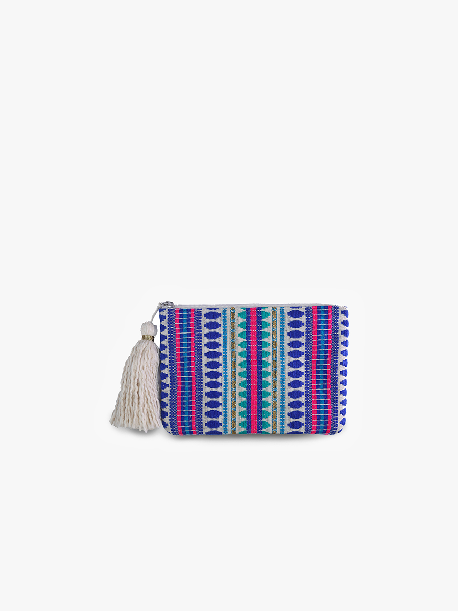 Faith Printed Cotton Pouch Blue-Multi - Jen & Co. vegan handbag