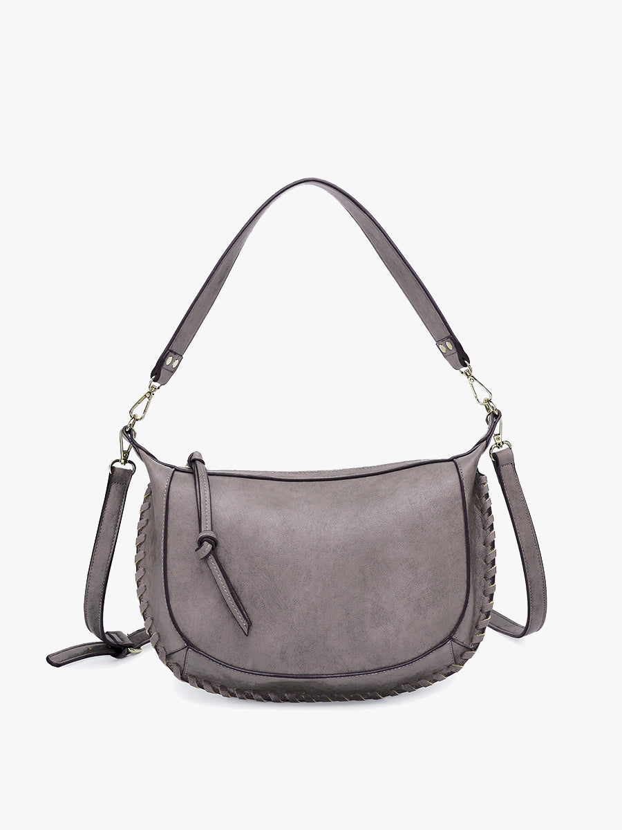 Sierra Vegan Whipstitch Saddle Bag Grey - Jen & Co. vegan handbag