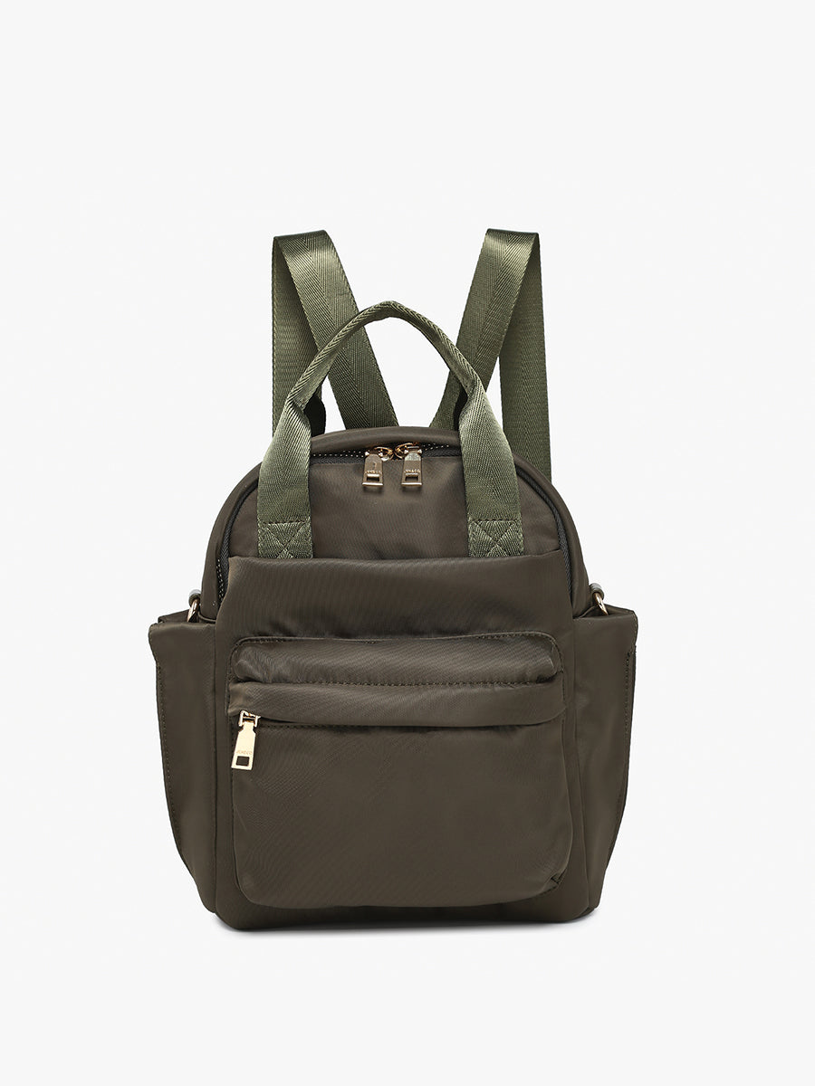 Rita Nylon Mini Backpack Dark Olive - Jen & Co. vegan handbag