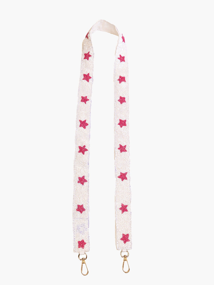 Beaded Guitar Strap Star-Pink - Jen & Co. vegan handbag