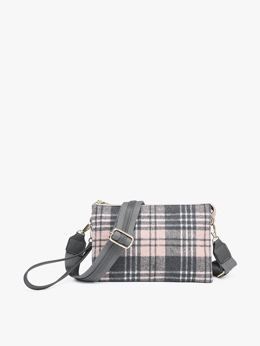 Izzy Vegan Plaid Crossbody Grey Pink - Jen & Co. vegan handbag
