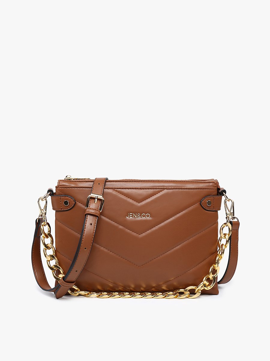 Britt Vegan Puffer Crossbody Brown - Jen & Co. vegan handbag