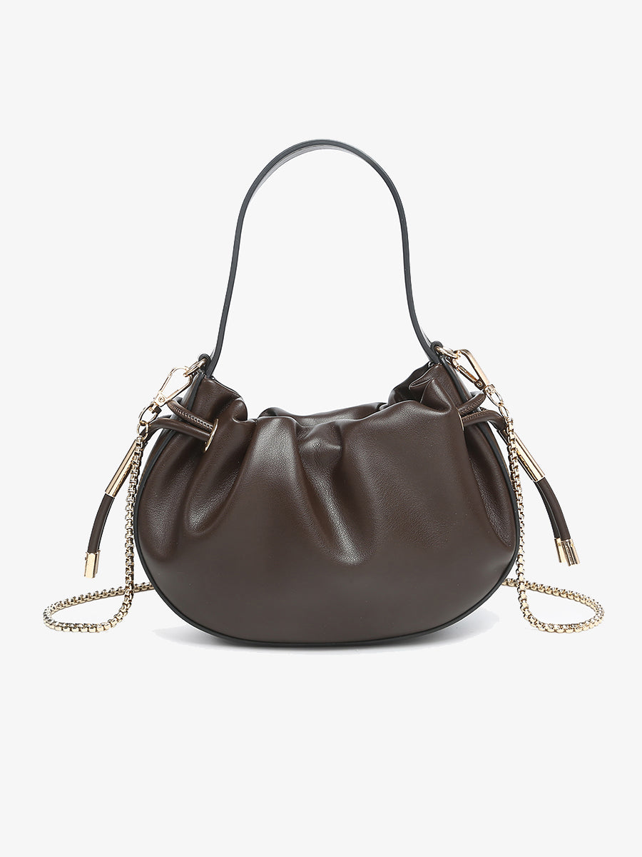Thalia Vegan Ruched Bucket Bag Espresso - Jen & Co. vegan handbag