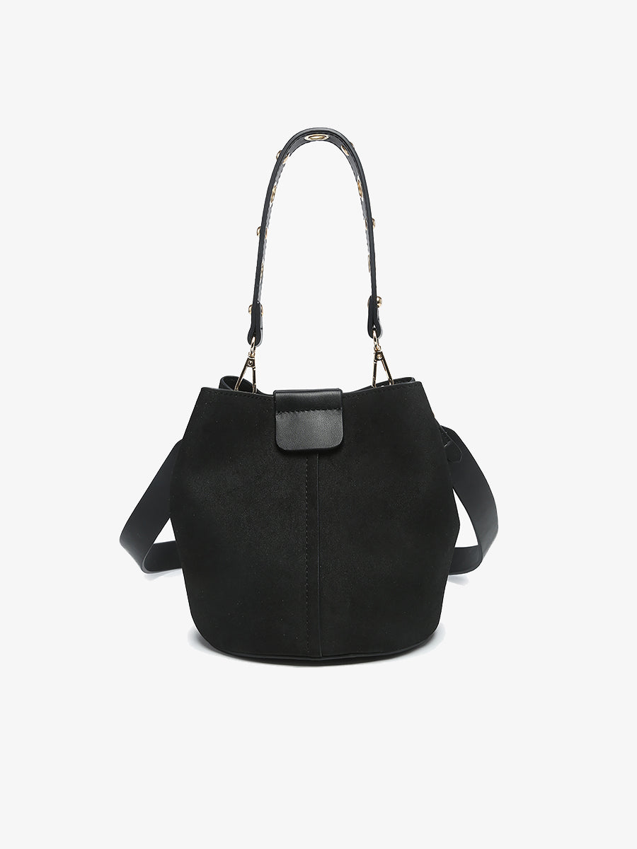 Farrah Suede Bucket Bag Black - Jen & Co. vegan handbag