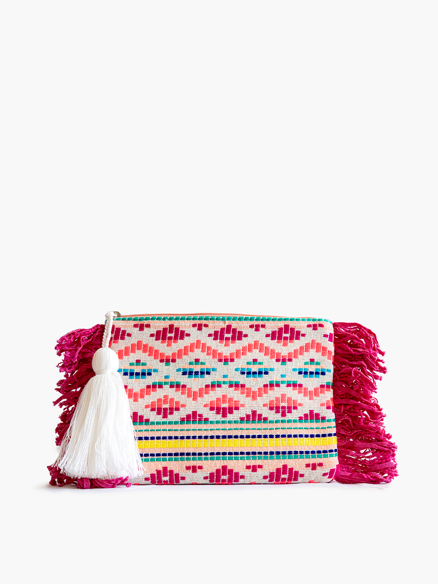 Faith Printed Cotton Pouch Hot Pink - Jen & Co. vegan handbag