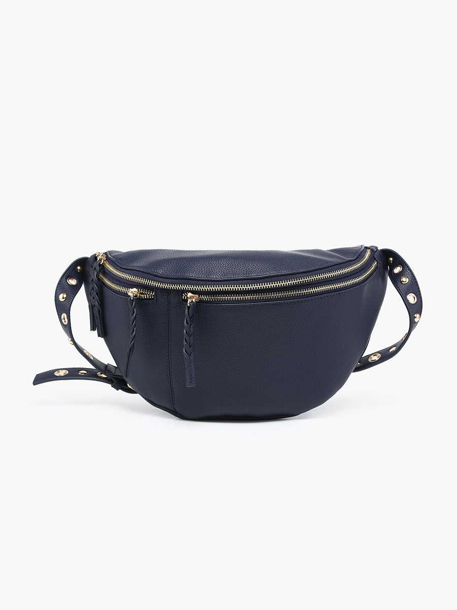 Nova Vegan Studded Belt Bag Navy - Jen & Co. vegan handbag