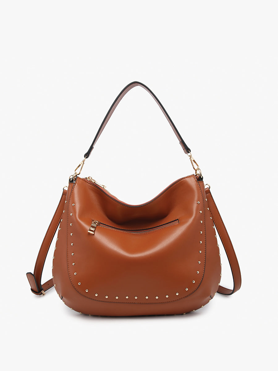 Aurelia Vegan Studded Hobo Brown - Jen & Co. vegan handbag