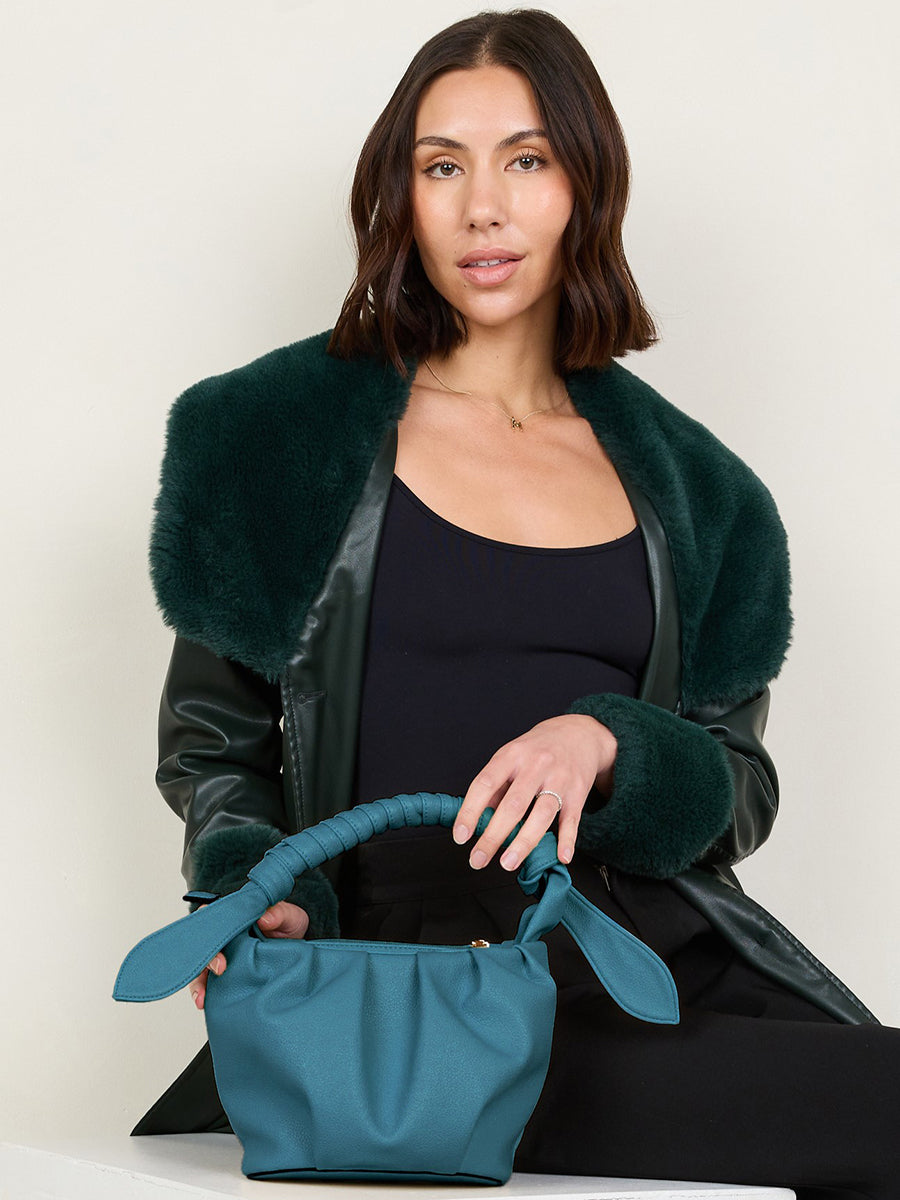 Lacey Vegan Pleated Bucket Bag - Jen & Co. vegan handbag