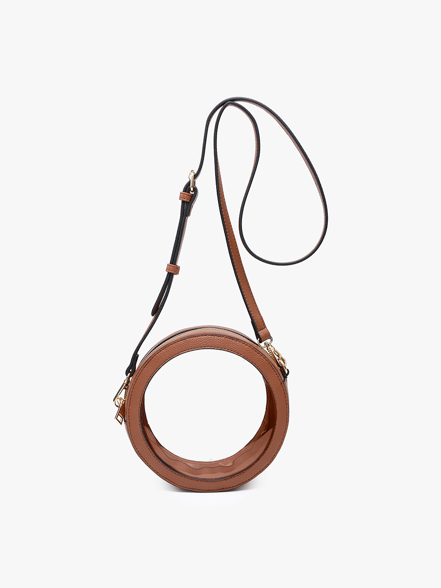 Lilibet Vegan Clear Circ Crossbody Brown - Jen & Co. vegan handbag