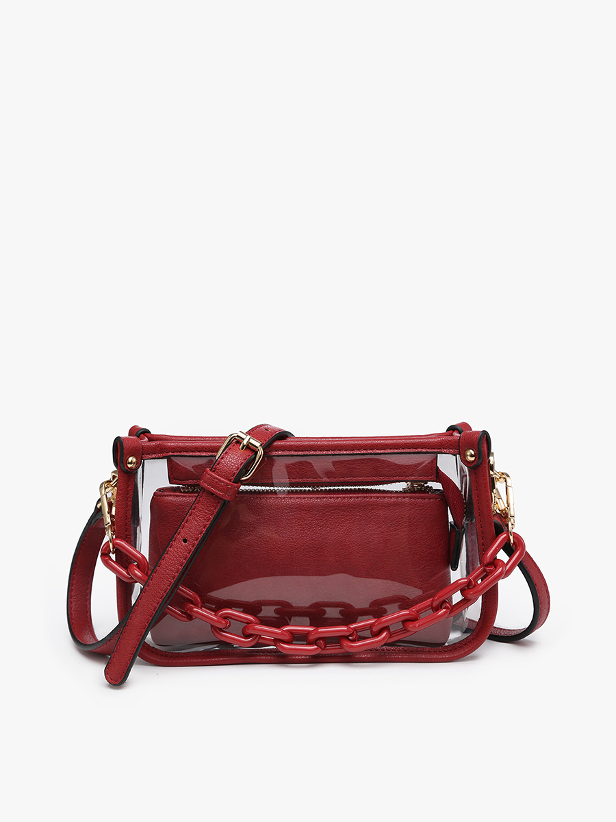Jessica Vegan Clear Crossbody Crimson - Jen & Co. vegan handbag