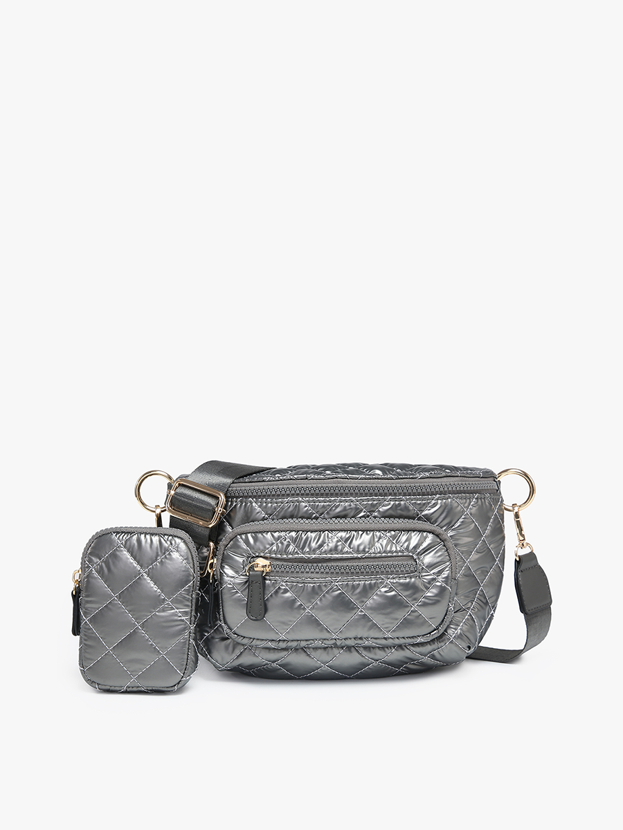 Arianna Vegan Nylon Belt Bag Gunmetal - Jen & Co. vegan handbag