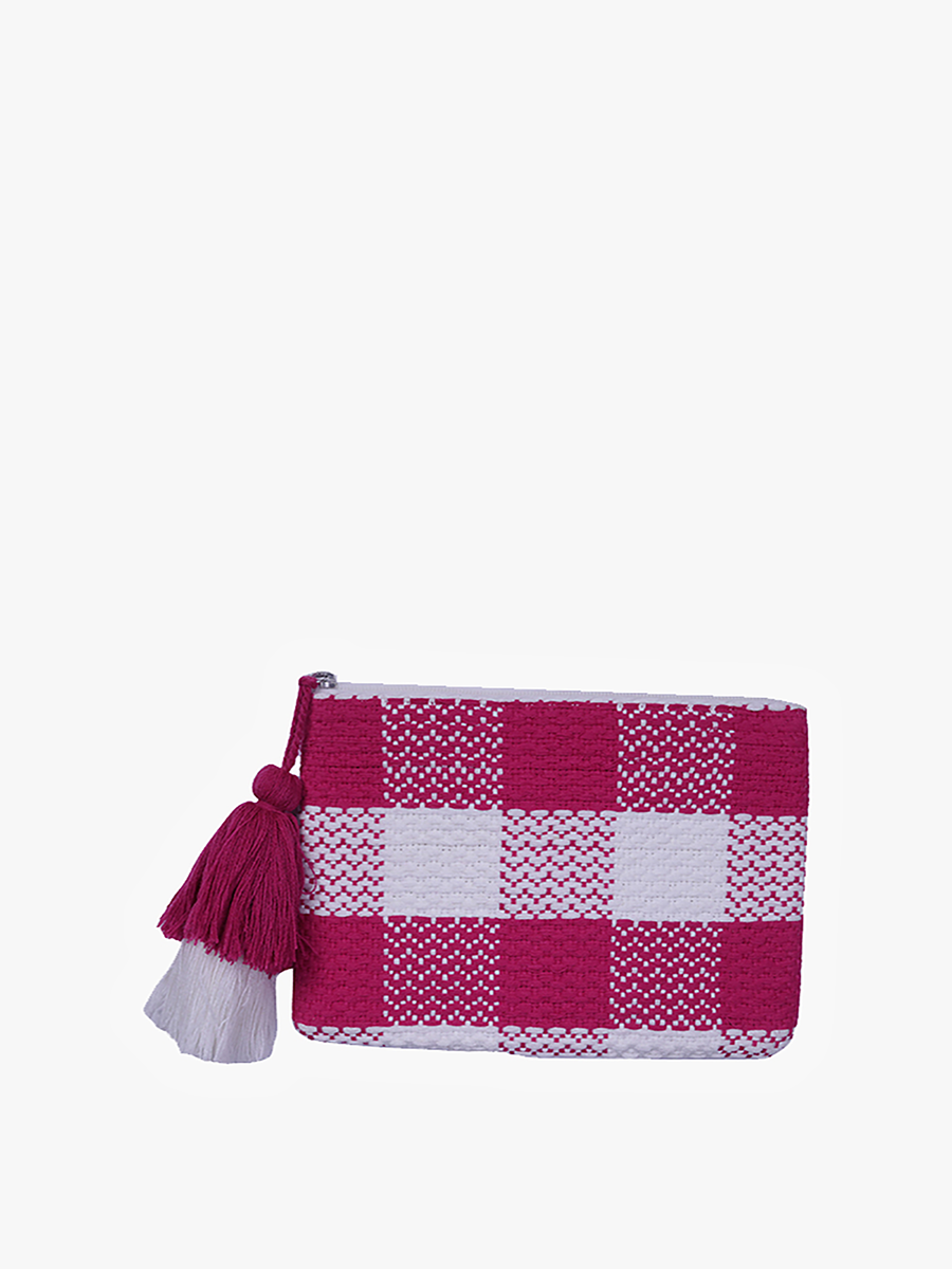 Faith Printed Cotton Pouch Plaid-Pink - Jen & Co. vegan handbag