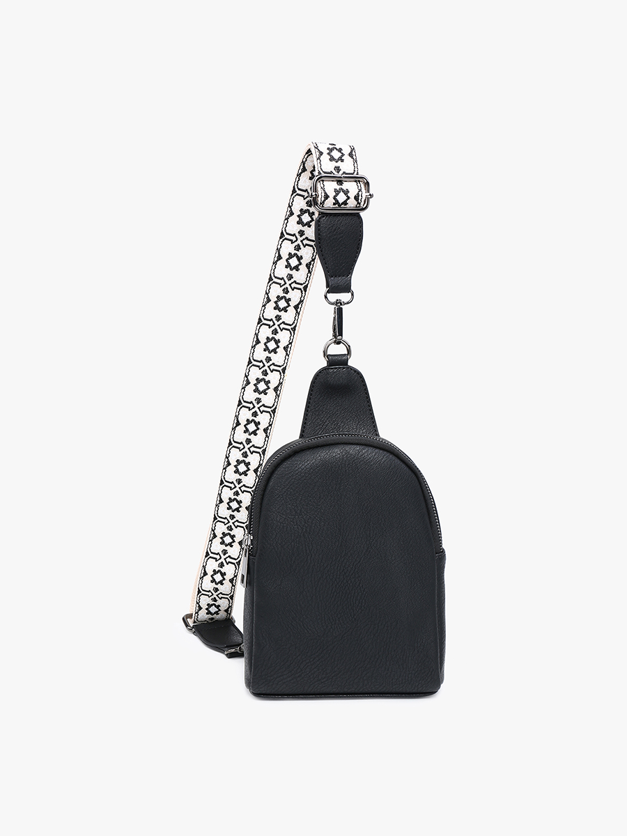 Ellen Vegan Guitar Strap Sling Bag Black - Jen & Co. vegan handbag