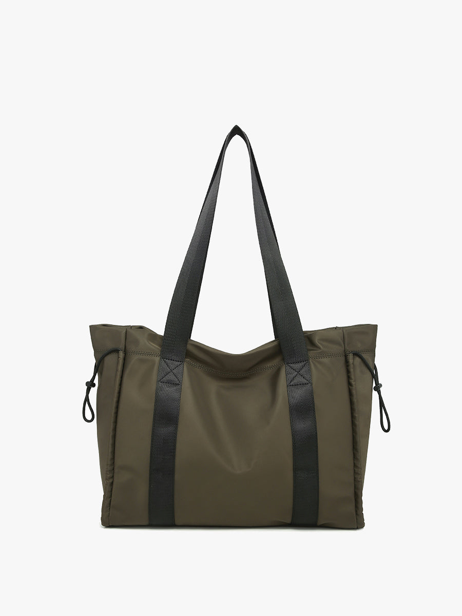 Lydia Nylon Contrast Tote Dark Olive - Jen & Co. vegan handbag