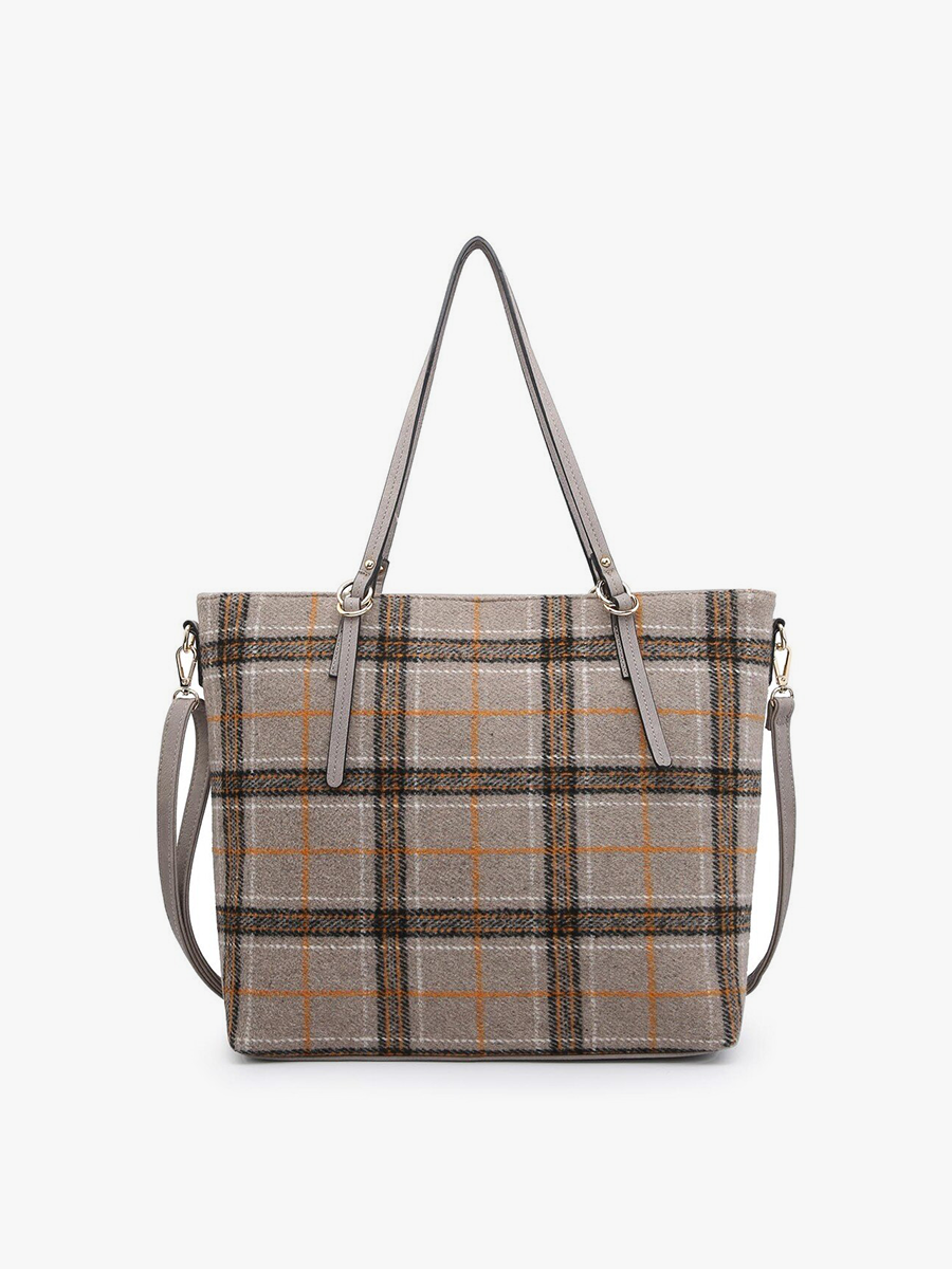 Ingrid Vegan Tote Plaid-Khaki - Jen & Co. vegan handbag