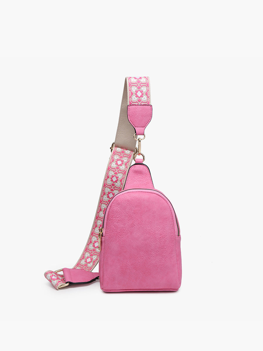 Ellen Vegan Guitar Strap Sling Bag Bubblegum - Jen & Co. vegan handbag