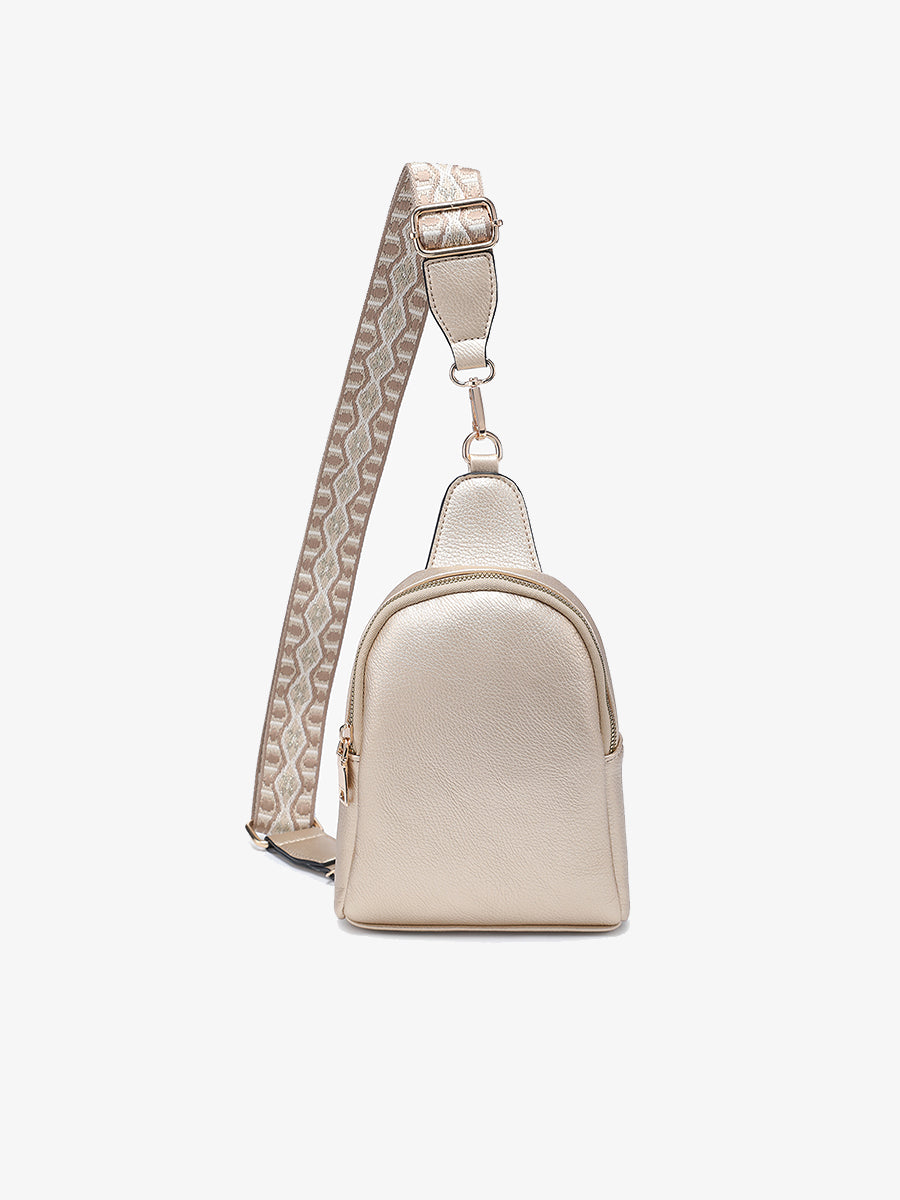 Ellen Vegan Guitar Strap Sling Bag Lt. Gold - Jen & Co. vegan handbag