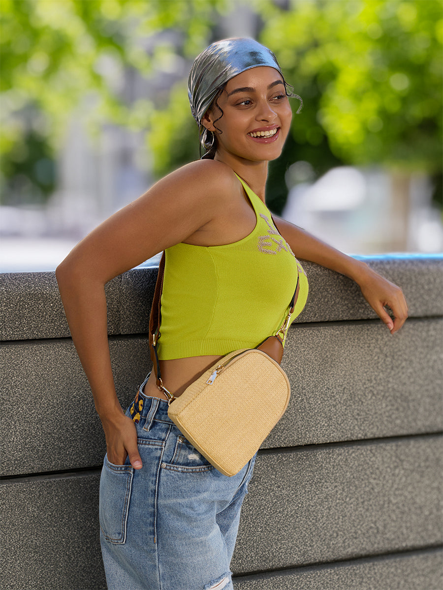 Ellen Vegan Micro Straw Sling - Jen & Co. vegan handbag