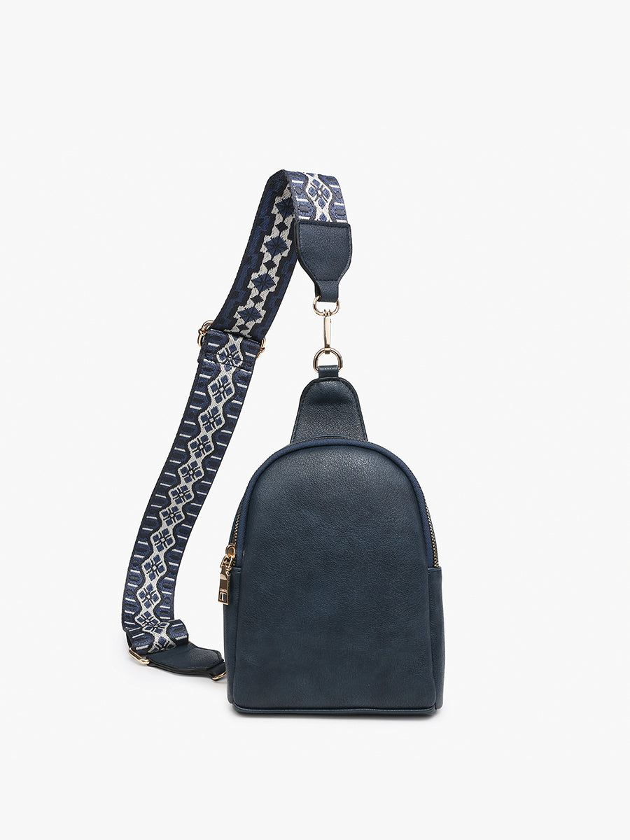 Ellen Vegan Guitar Strap Sling Bag Navy - Jen & Co. vegan handbag