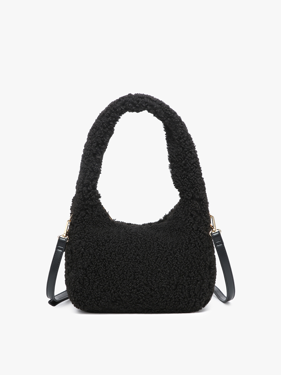 Gabrielle Vegan Sherpa Shoulder Bag Black - Jen & Co. vegan handbag
