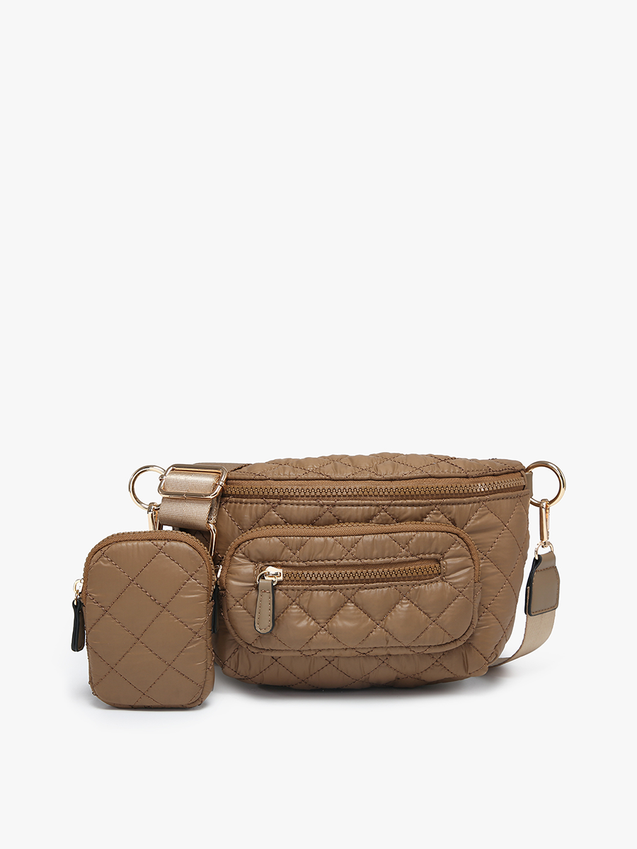 Arianna Vegan Nylon Belt Bag Tan - Jen & Co. vegan handbag