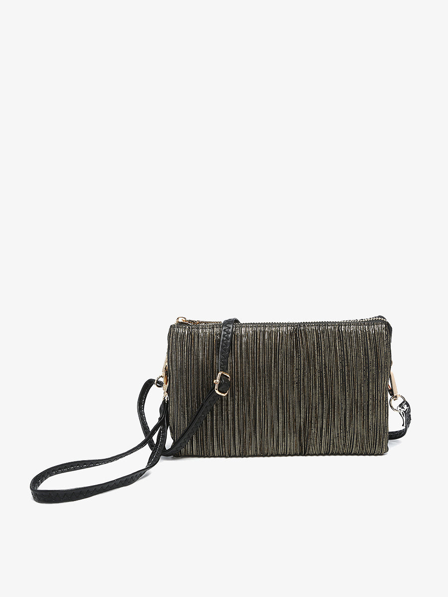 Riley Shimmer Stripe Crossbody Black - Jen & Co. vegan handbag