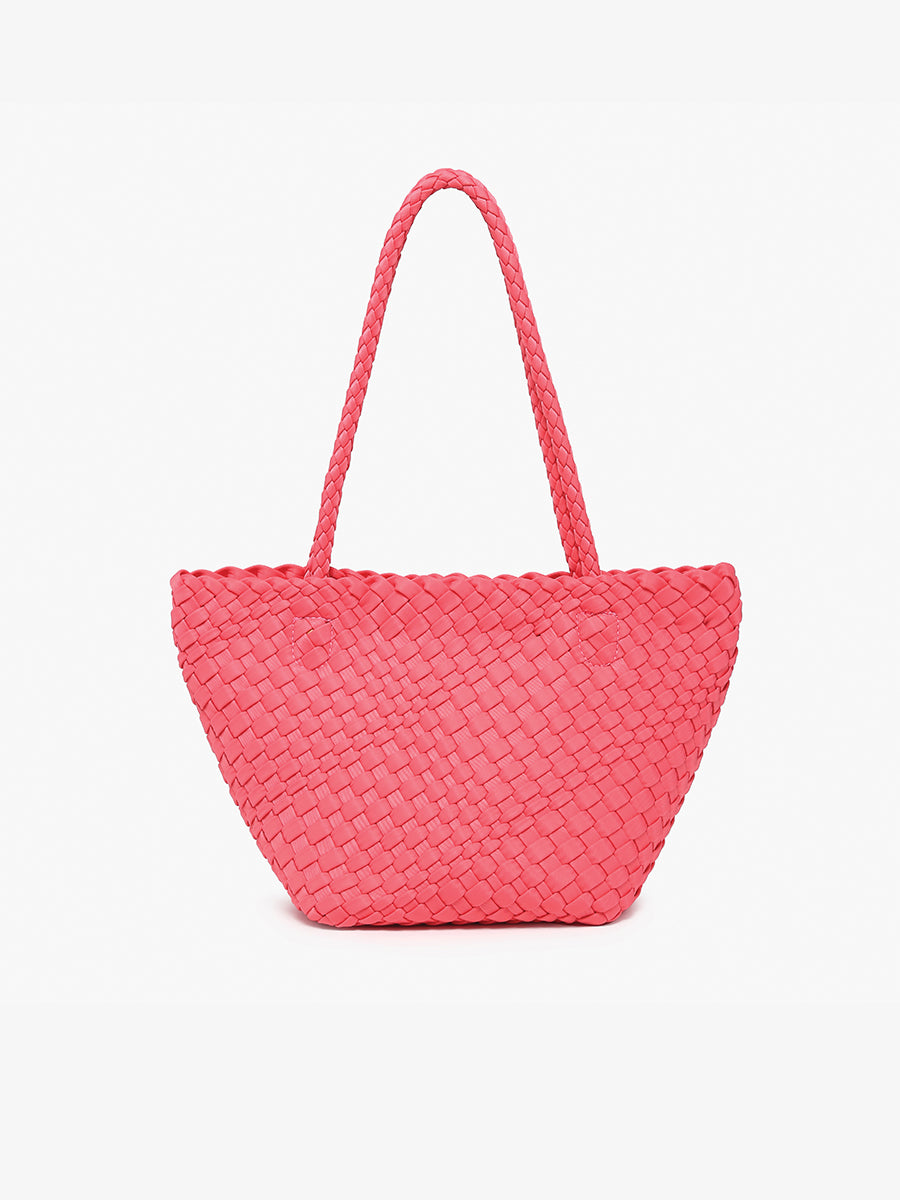 Ava Handwoven Bucket Bag/Tote Coral Pink - Jen & Co. vegan handbag