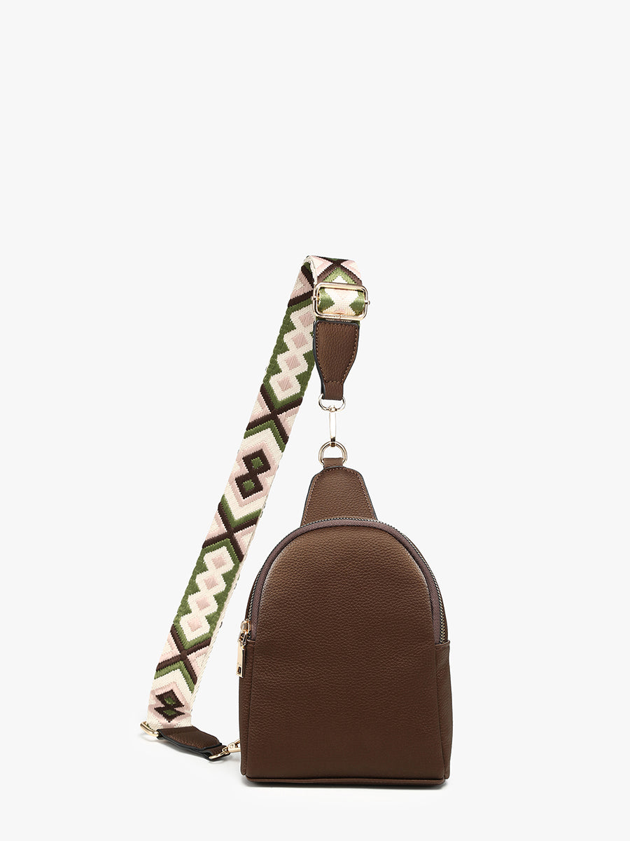 Ellen Vegan Guitar Strap Sling Bag Rich Brown - Jen & Co. vegan handbag