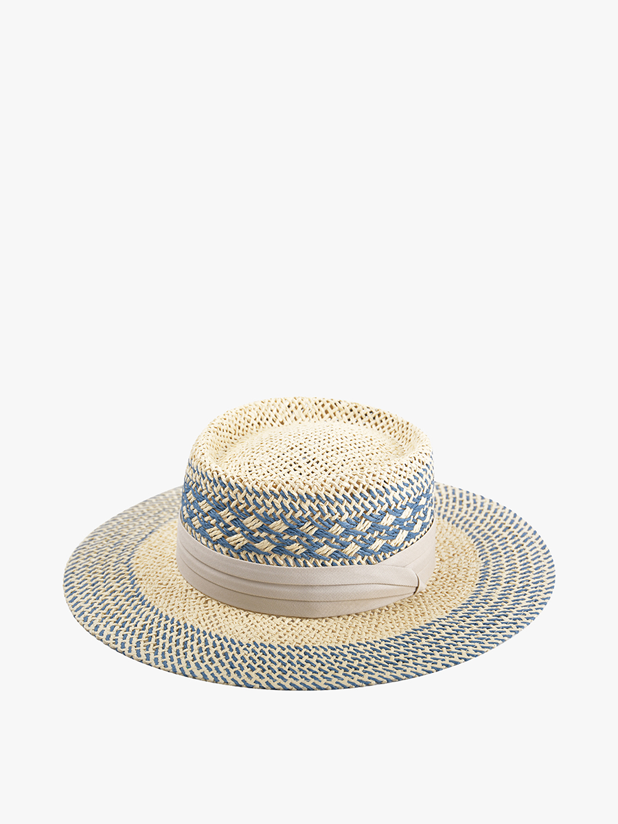 Zia Patterned Panama Hat Lt. Blue Beige - Jen & Co. vegan handbag