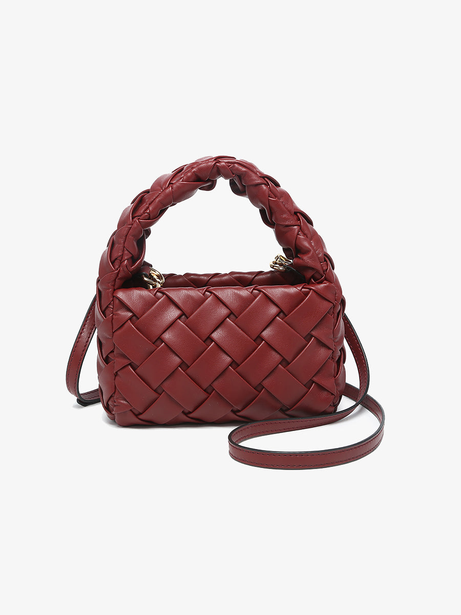 Moxie Faux Woven Mini Crossbody Wine - Jen & Co. vegan handbag