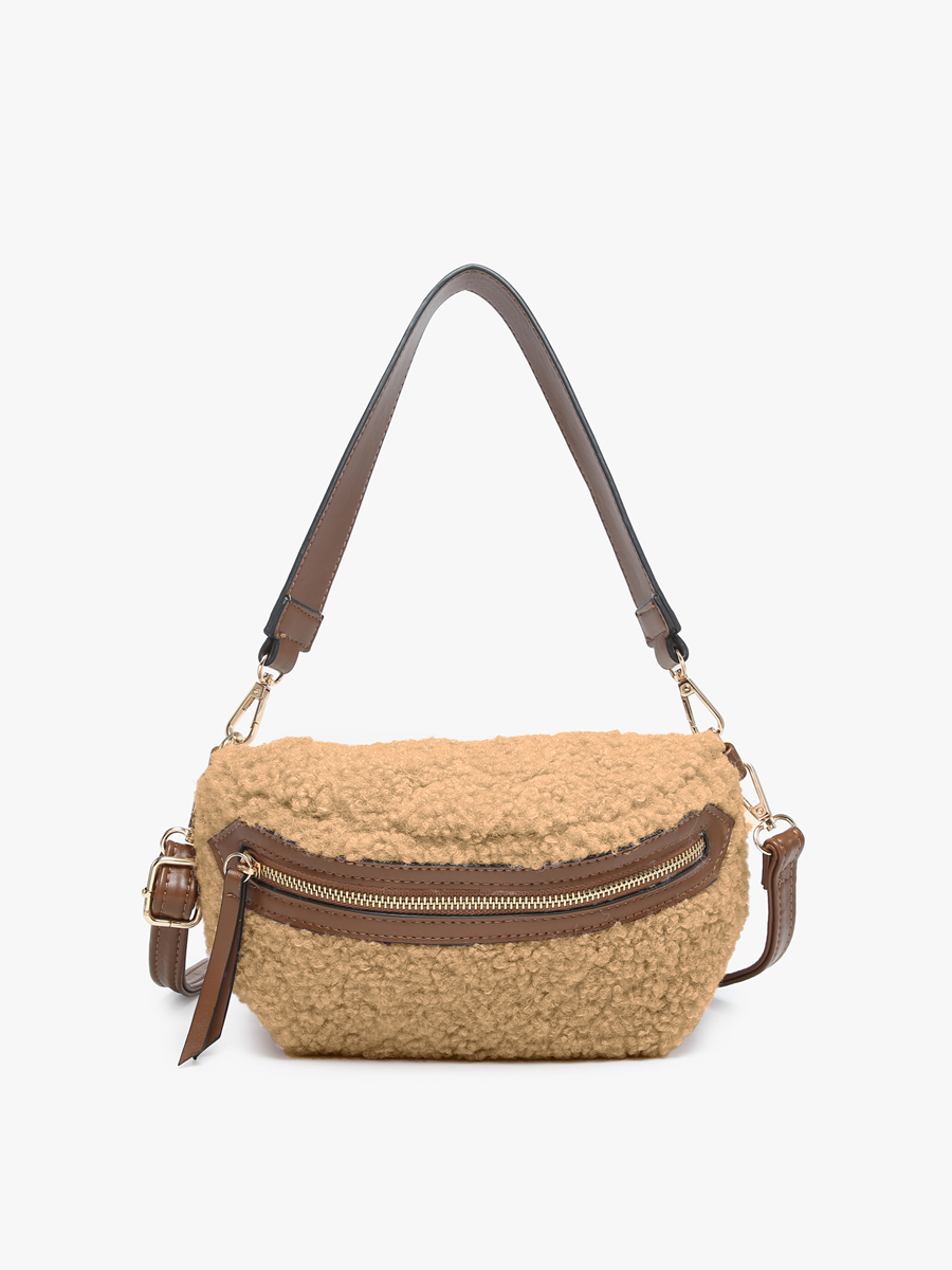 Brookie Vegan Sherpa Belt Bag Tan - Jen & Co. vegan handbag