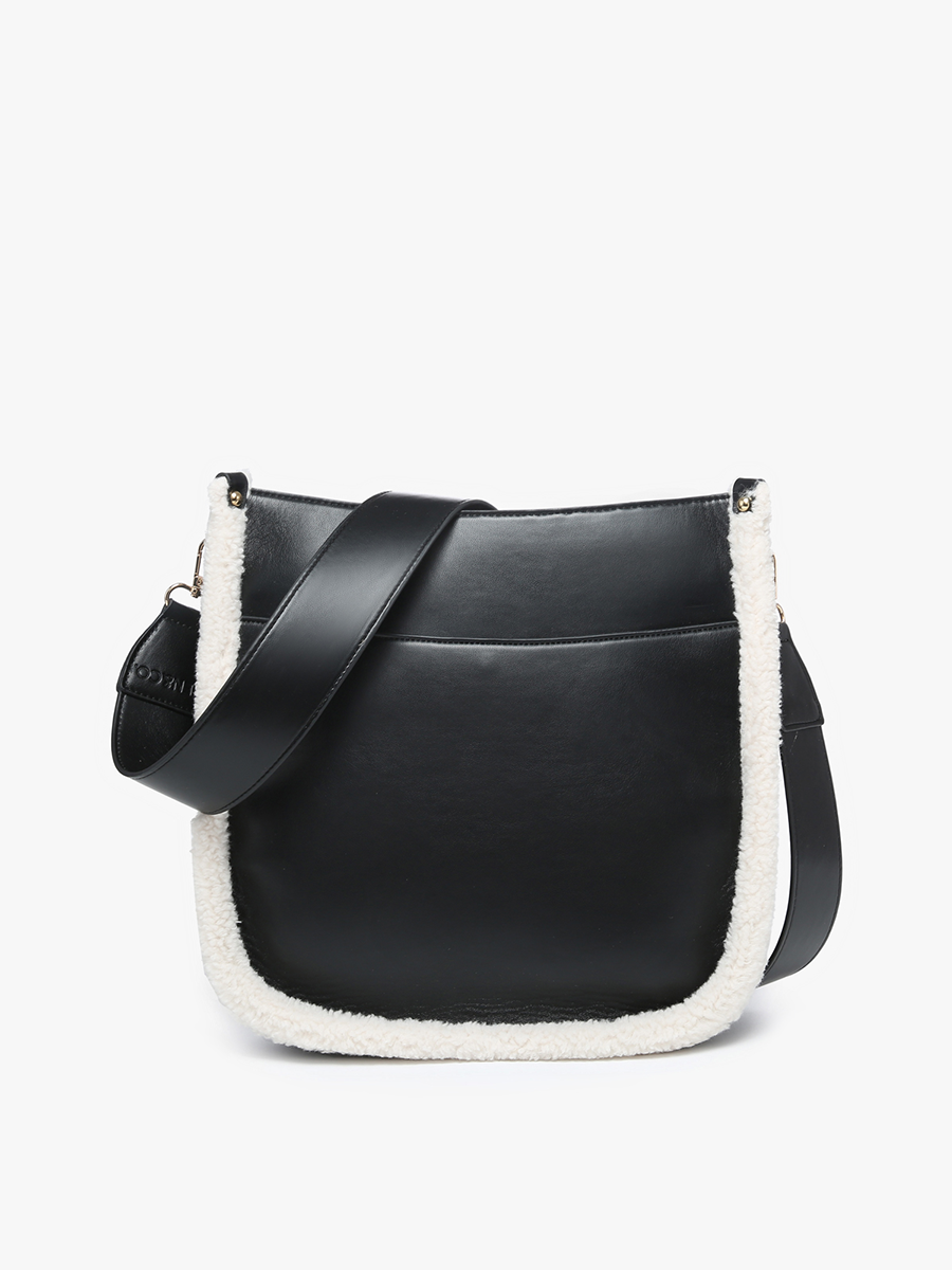 Chloe Vegan Teddy Crossbody Black Beige - Jen & Co. vegan handbag