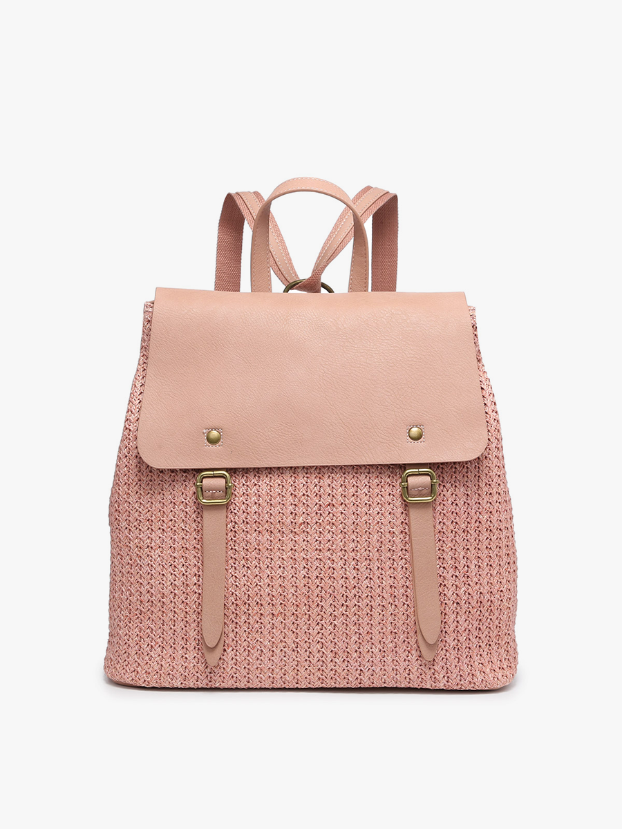 Faye Vegan Woven Backpack Pink - Jen & Co. vegan handbag