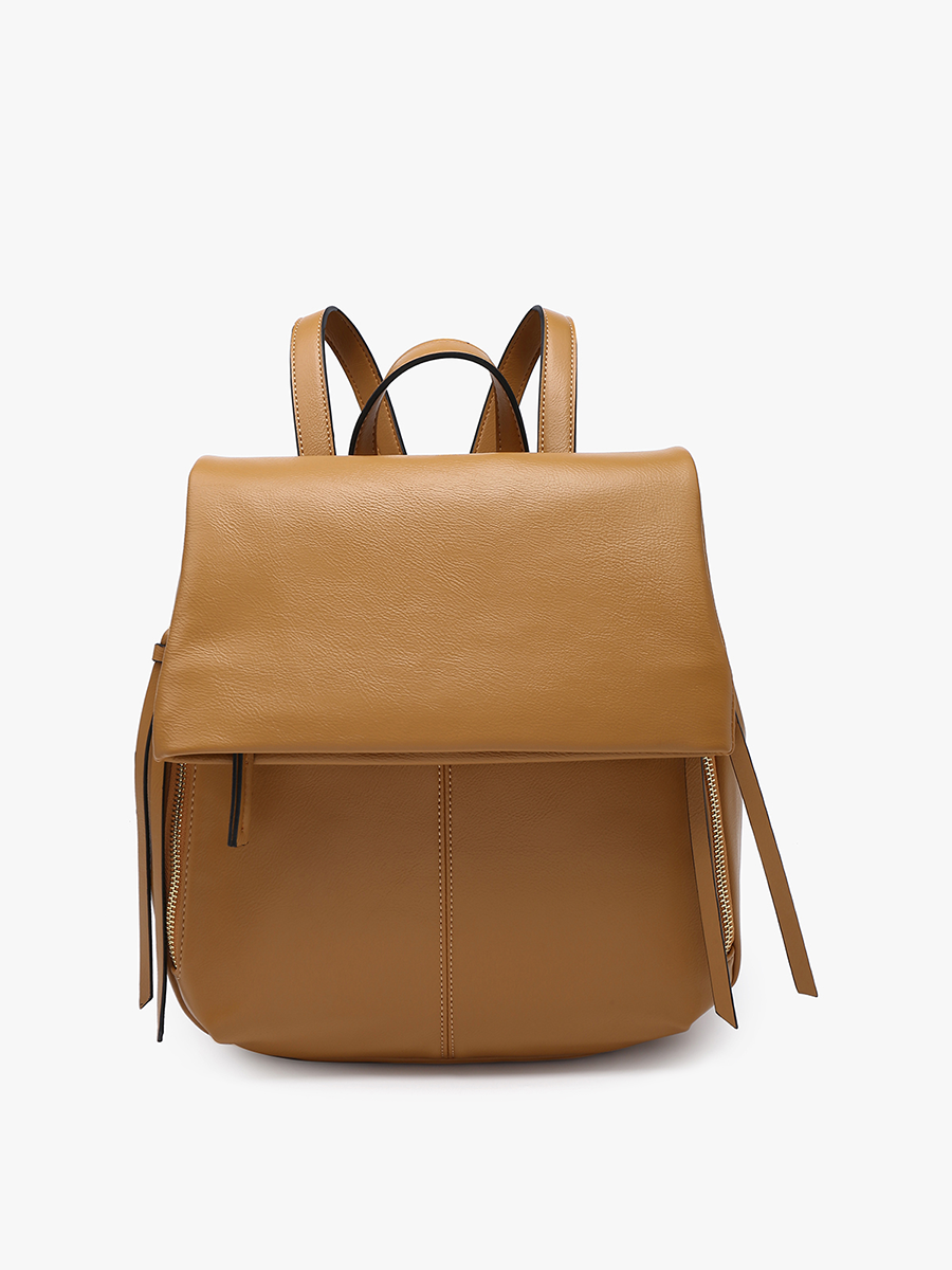Adley Vegan Foldover Backpack Tan - Jen & Co. vegan handbag